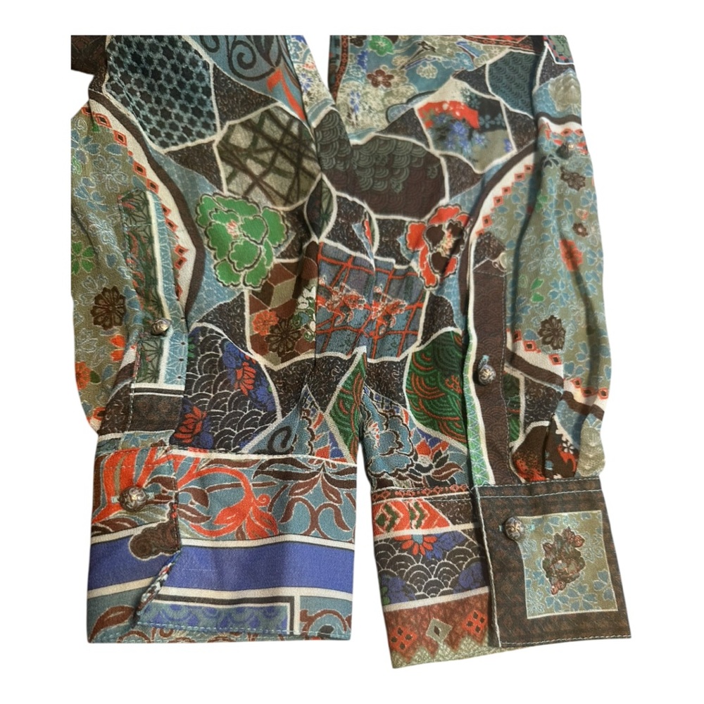 John Mark Teal Floral Long Sleeve Blouse - Picture 5 of 16